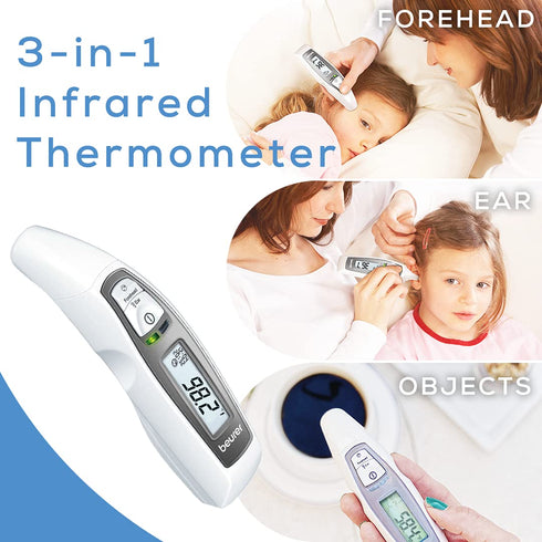 Beurer FT65 Multifunction Infrared Thermometer - 3-in-1 for Adults and Kids, Color Changing Fever Indicator
