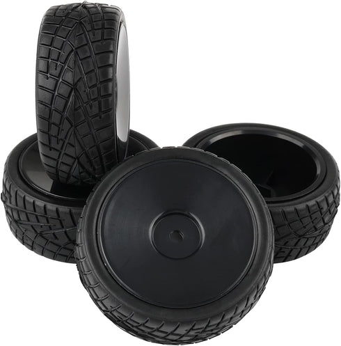 4PCS 1:10 On Road RC Tires 12mm Hub Wheel Rims Concentric Hard Dish for Touring Racing Cars, Black