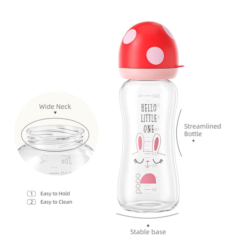 YOHKOH Natural Glass Baby Bottle with Natural Response Nipple, Clear, 8.8oz (Pack of 4), Multicolour