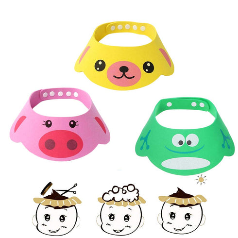 Adjustable Visor Cartoon Shampoo Shower Bathing Protection Cap for Toddler, Set of 3