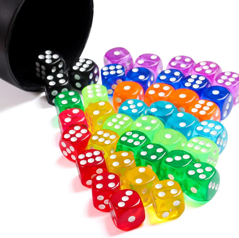 jrceliy 50 Set, 14mm 6 Pieces Dice Bulk Sided Colored Dices for Board Games, Math Learning,Classroom