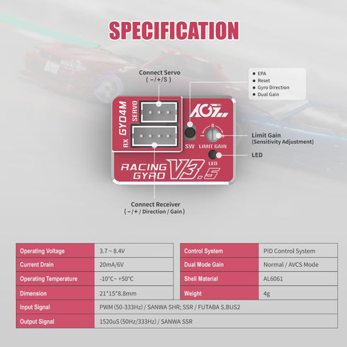 AGFRC Upgraded Mini Z RC Gyros, Mini Gyros for Drifting Mini-Z Car, Full Aluminum Precision Red RC Gyro Set