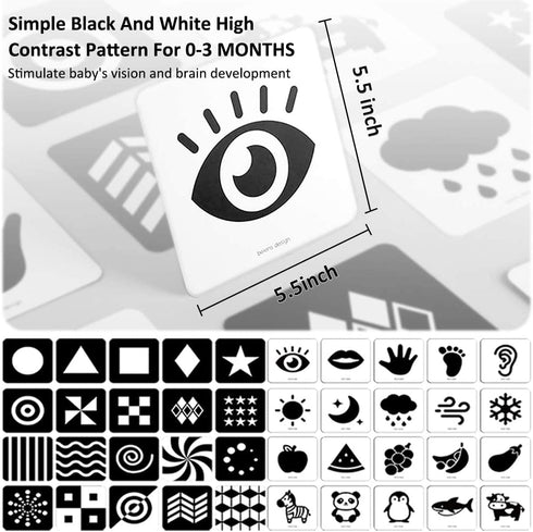 beiens High Contrast Baby Flashcards, Black White Color Visual Stimulation Learning Activity Cards for Newborns (0-3