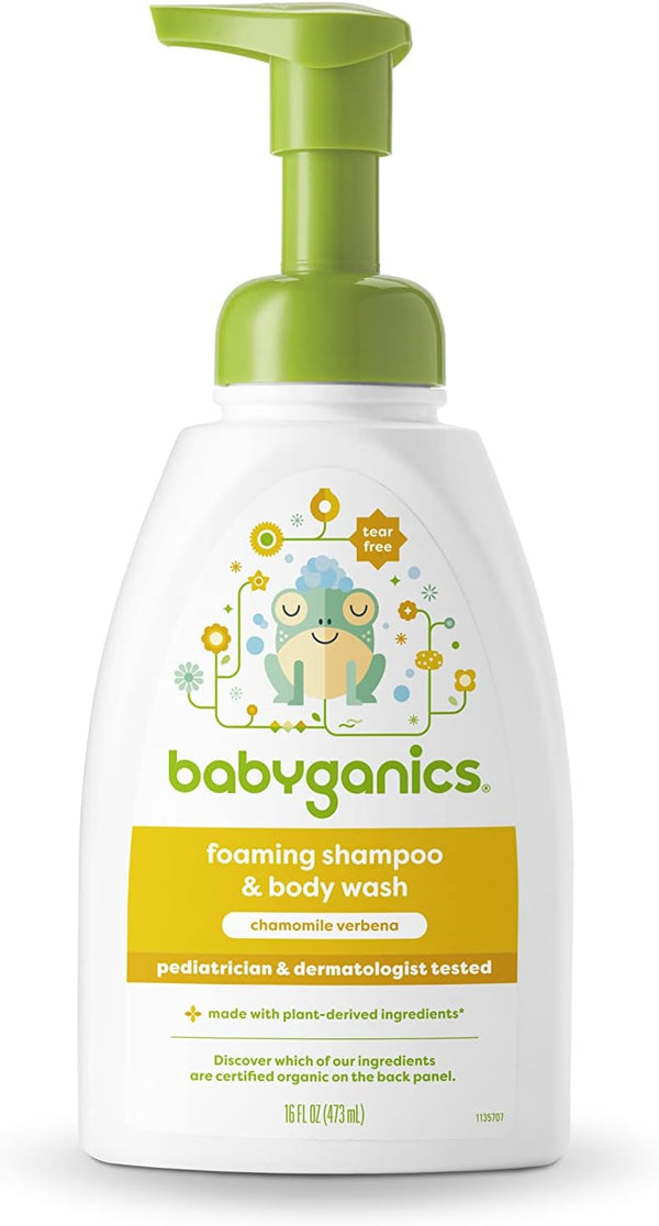 Babyganics Baby Shampoo + Body Wash 16 Fl Oz, Chamomile Verbena, Non-Allergenic, Tear-Free, Pump Bottle