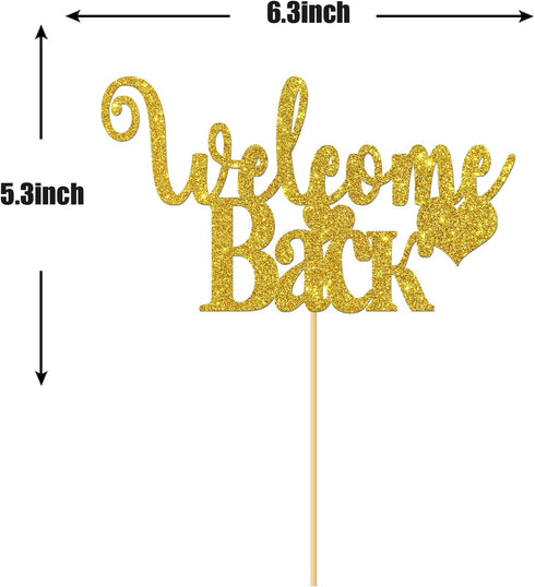 Gold Glitter Welcome Back Cake Topper, Home Party Decoration for New Home, Baby, Retirement, Maternity