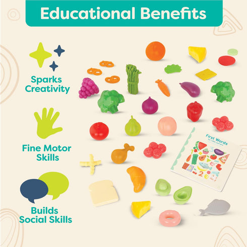 B. toys Foodie Fun Pretend Play Food & Board Book Set - 32 Pieces of Educational Play Food for Toddlers