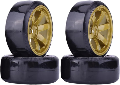 4Pcs 63mm RC Drift Car Tires Hard Tyres Plastic Wheel Rims for 1/10 Traxxas HSP Tamiya HPI Kyosho On-Road Drifting Car Spare Parts (Gold)