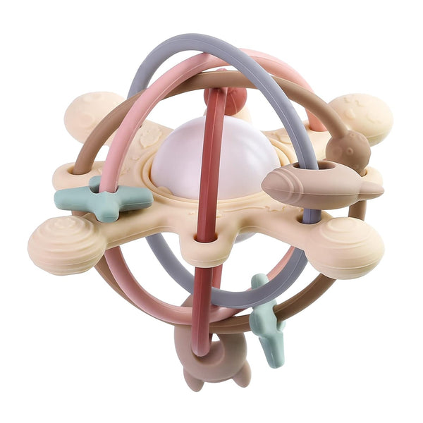 Baby Teether Toy - Silicone Rattle Sensory Teething Toy for Sore Gums, BPA Free, Navajo White for Babies 3 Months+