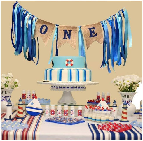 The Only One 1st No.1 KB002 Baby Boy Birthday Boy Decorations Include High Chair Banner - Cake Party Supplies - Happy