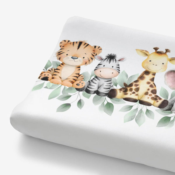 HawSkgFub Safari Jungle Baby Animal Leaf Changing Pad Cover, Natural Elephant Giraffe