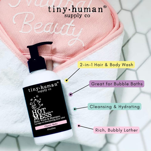 8oz (2-pack) Tiny Human Supply Co Hot Mess Baby Wash & Shampoo, Fragrance Free, pH Balanced, Natural Ingredients, No