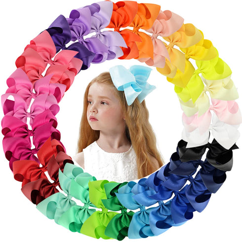 30PCS Big 6 Inch Grosgrain Ribbon Hair Bows for Girls, Toddler Hair Accessories with Alligator Clips