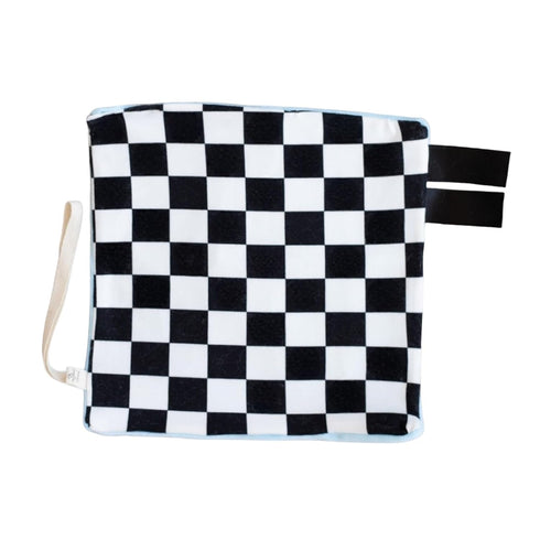 Black & White Check Mini Blanket with Blue Pacifier Holder