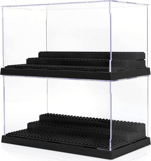 Mlikero 2 Pack Display Case for Minifigures – Removable Acrylic Box Storage with 3 Movable Steps for Collection Toys