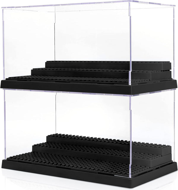 Mlikero 2 Pack Display Case for Minifigures – Removable Acrylic Box Storage with 3 Movable Steps for Collection Toys