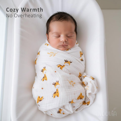 NOOVIA 2-Pack 43x47 inch, Muslin Swaddle Blankets, Baby Swaddles for Girls and Boys, Newborn Receiving Blankets, Bamboo