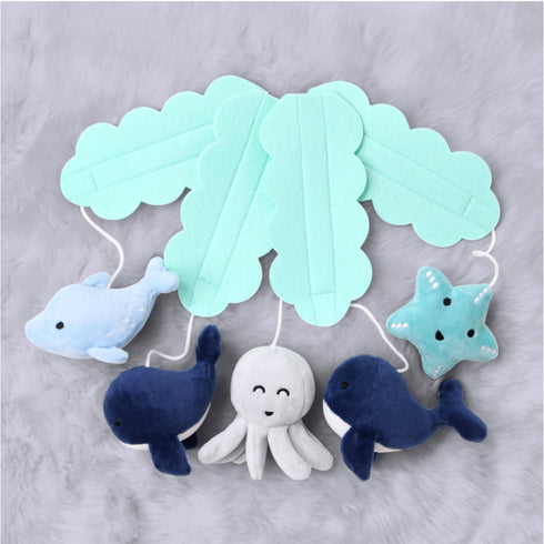 12 The Peanutshell Crib Mobile for Boys or Girls - Light and Dark Blue Musical Baby Crib Mobile with Lullabies, Ocean