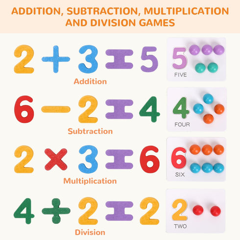 WRYBV Set 3 4 5 Wooden Peg Board Bead Game, Montessori Arithmetic Math Toy with Beads, Chopsticks & Spoons, Children's