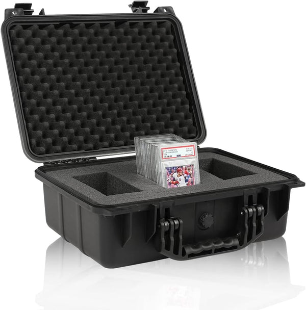 Graded Card Storage Box Compatible with BGS PSA SGC FGS, Weatherproof Case with Impact Absorbing Foam Slots