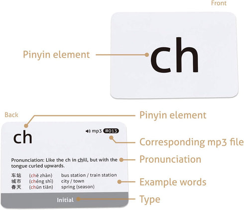 CARDDIA Chinese Mandarin Pinyin Flashcards with Audio MP3, Comprehensive Learning Kit for Beginners, Durable