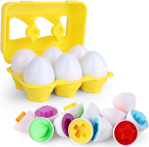 Toddler Toys - Color Matching Egg Set, Educational Color and Shapes Puzzle for Kids, Easter Basket Gift