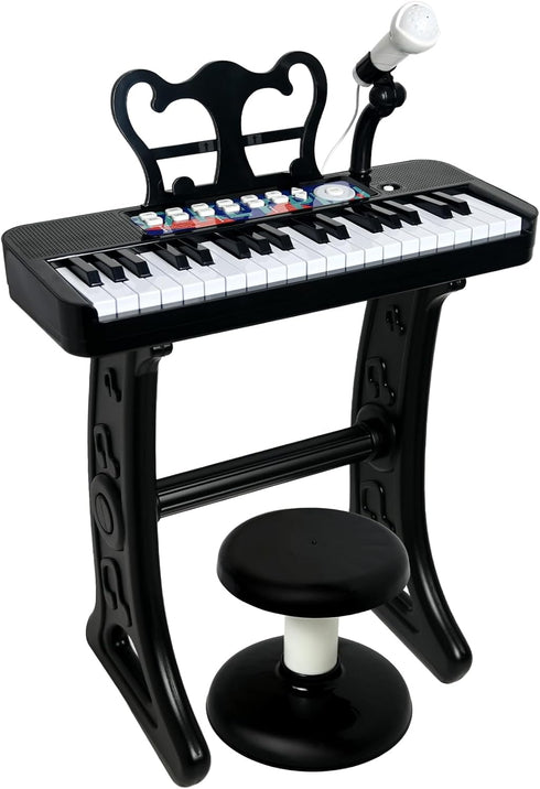 Love&Mini Piano Toy for Kids - 37 Keys Kids Piano Keyboard with Stool and Microphone, Black