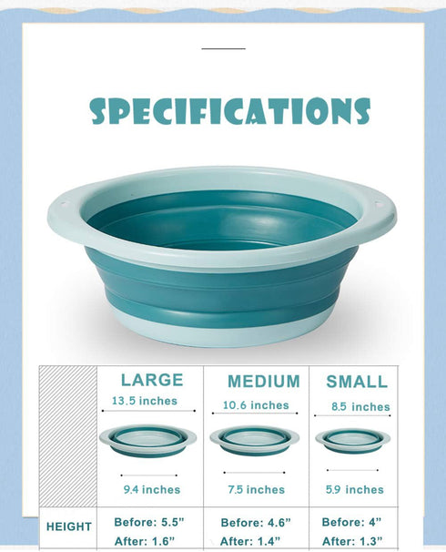 3-Pack Set, 3 Set Collapsible Wash Basin Baby Kids Wash Basin Dish Tub for Travel Home, Different Sizes Space Saving