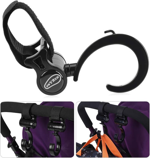Fdit 2Pcs Stroller Hooks, ABS Plastic 360° Rotation Baby Stroller Pushchair Hooks for Diaper Bags