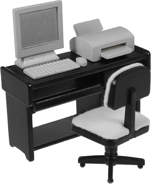 NUOBESTY Miniature Computer Simulation Office Furniture - Dollhouse Accessories Mini Desktop Chair Keyboard Model for