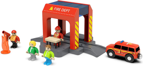 LiBoon Wooden Train Track Expansion Pack, Train Accessories of City Fire Station Compatible