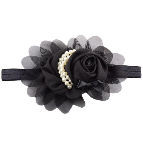 Lovely Rhinestone Angel Girls Baby Pearl Flowers Hairband - Black