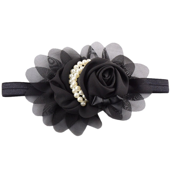 Lovely Rhinestone Angel Girls Baby Pearl Flowers Hairband - Black