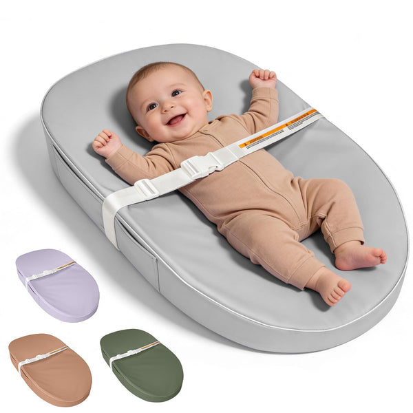 Baby Changing Pad, Waterproof Vegan Leather Wipeable Diaper Changing Pad with Safety