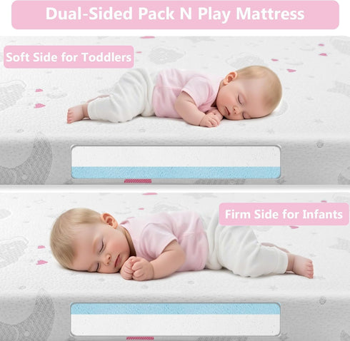 Pack 38"x26"x3'' Pack and Play Mattress Trifold - Dual-Sided Memory Foam N Play Mattresses - Portable Baby Crib