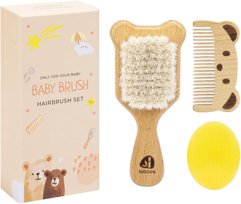 Baby Hair Brush and Comb Set for Newborns & Toddlers - Wooden