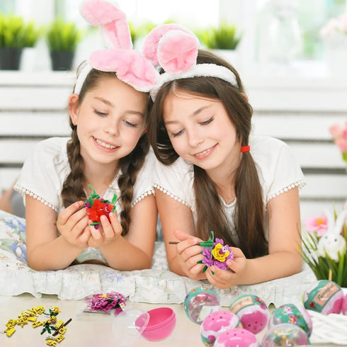 UMEELR 12Pcs Pre Filled Easter Eggs with Flowers, DIY Flower Surprise Building Blocks Toys for Basket Stuffers, Easter