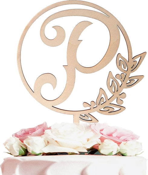 LINGTEER Personalized Wooden Cake Topper, Initial Letter P, Perfect for Birthday, Rustic Wedding, Anniversary Party