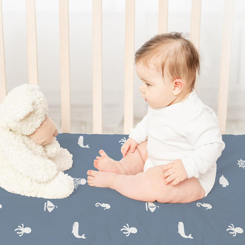 47"x24", 3 Pack Nap Mat Sheet Blue Ocean Sailor Baby Crib Sheets Fitted Elastic Corners, Preschool Day Care Rest Mat