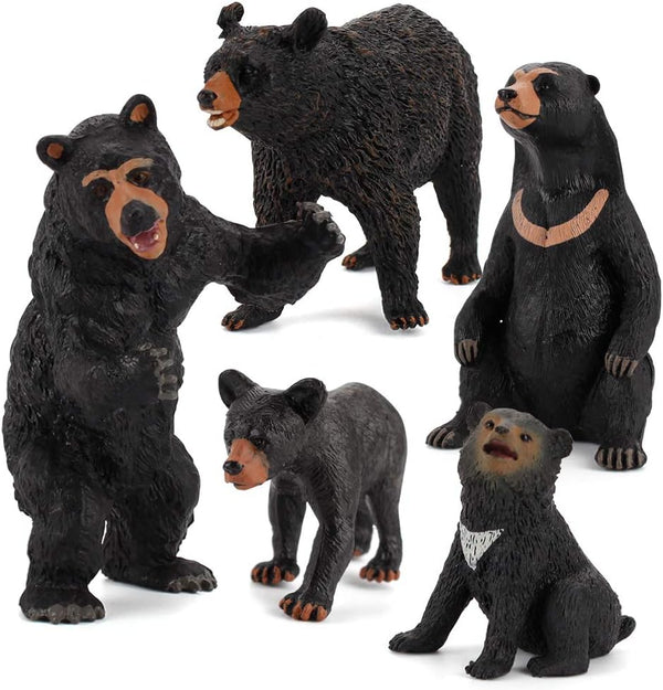 Realistic Wild Life Jungle Animal Figures, Black Bear Family Playset Educational Toys for Kids