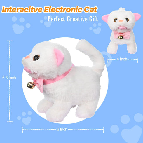 WorWoder Interactive Plush Cats for Kids, Lifelike Walking Toy Robot Kitten Pet, Cute Stuffed Kitten for Girls (White)