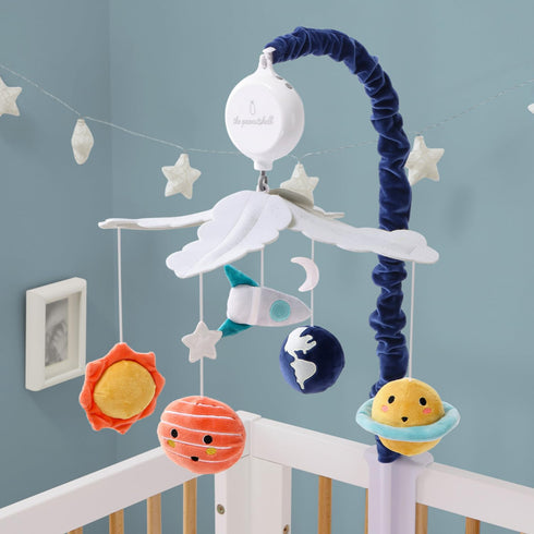 12 The Peanutshell Crib Mobile for Boys or Girls - White and Dark Blue Musical Baby Crib Mobile with Lullabies, Planets