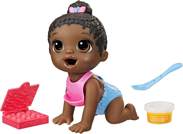 Baby Alive Lil Snacks Doll, Snack-Themed 8-Inch Baby Doll, Snack Box Mold, Toy for Kids 3+, Black Hair