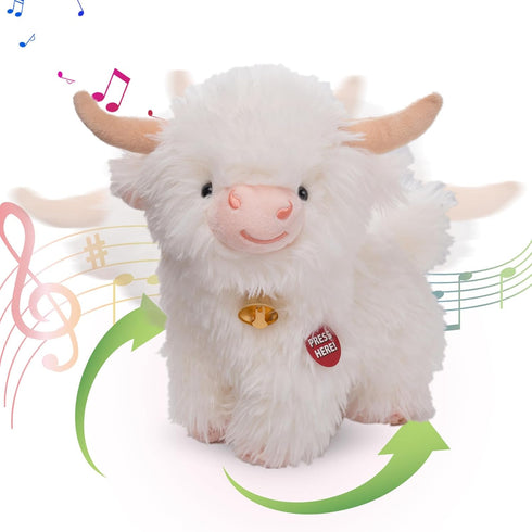 Crazy Dancing Singing Funny Highland Cow Stuffed Animals, Interactive Scottish Highlander Cattle Musical Valentines Day