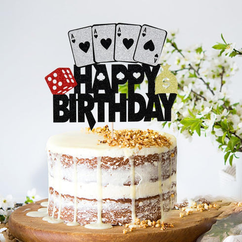 Poker-Themed Cake Topper - Dice & Cards Birthday Decoration
