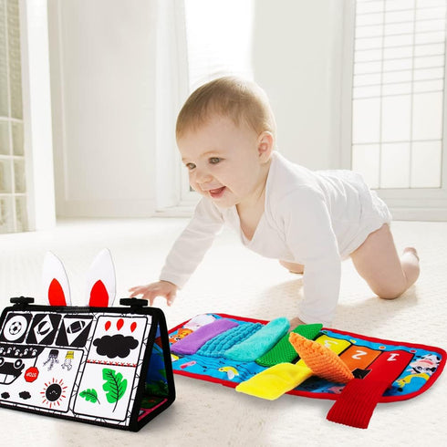 Tummy Time/Baby Mirror Toys, Black and White High Contrast Tabletop Mount Toys for Newborn Brain Development