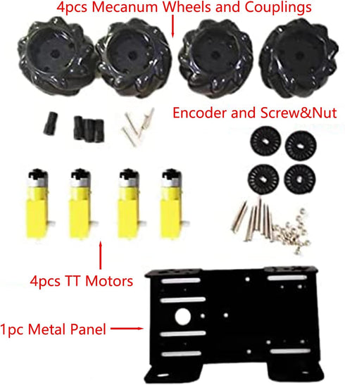 Professional 60mm Mecanum Wheel Car Chassis MC100 for Arduino/Raspberry Pi, Remote Control 4WD Metal Kit