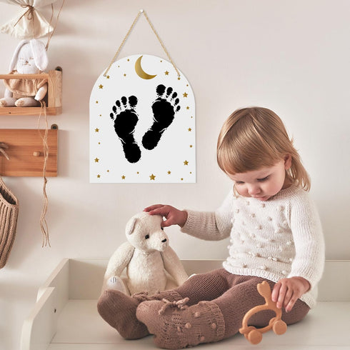 JHFDTY Hello World Newborn Baby Name Birth Announcement Sign for Nursery Hospital DIY Footprint and Hand Baby Shower