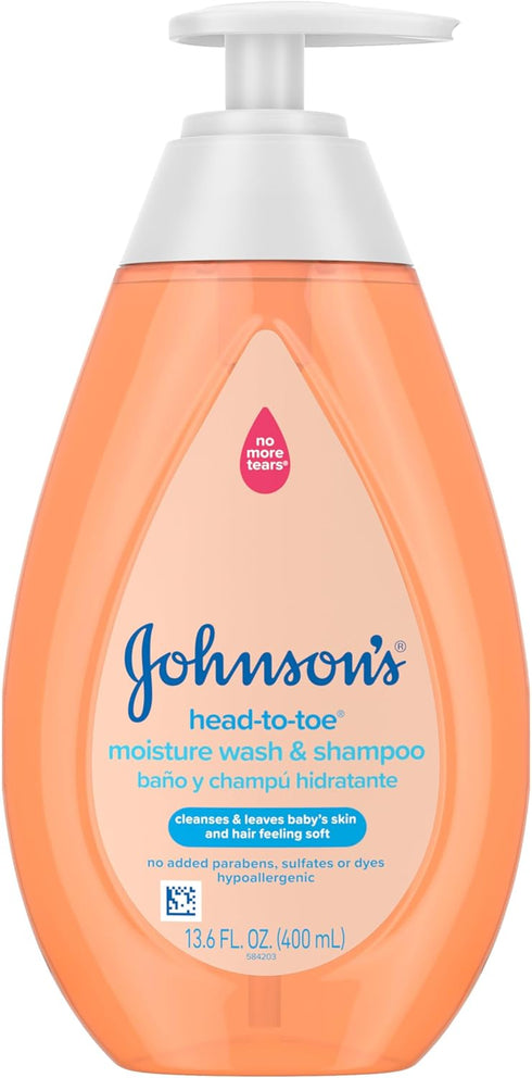 Johnson's Baby Head-To-Toe Wash & Shampoo, Tear-Free, Moisturizing Body Wash, Baby Essentials,