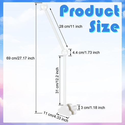 GlikCeil 27.17 Inches Wooden Baby Crib Mobile Arm Cloud Design Adjustable Baby Mobile Hanger for Crib Cot Bed Bassinet