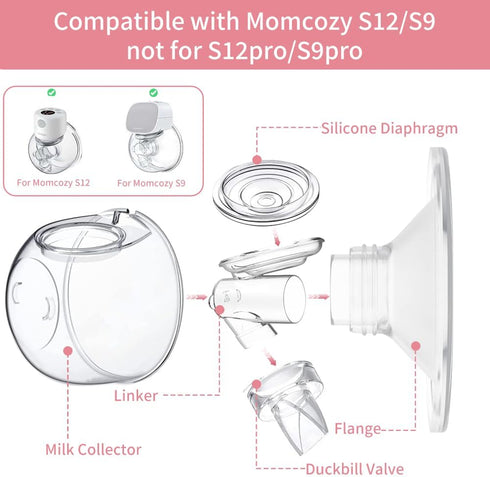 Momlacto TSRETE/Momcozy S12/S10/S9 Wearable Breast Pump Milk Collector Cup,Compatible with Breast Pump,Include Duckbill
